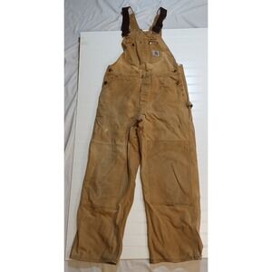 Carhartt Overalls Double Knee Duck Bib Canvas R01 Men's 34x30 Brown Work Utility